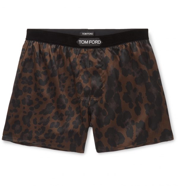 TOM FORD - Velvet-Trimmed Leopard-Print Stretch-Silk Boxer Shorts - Men ...