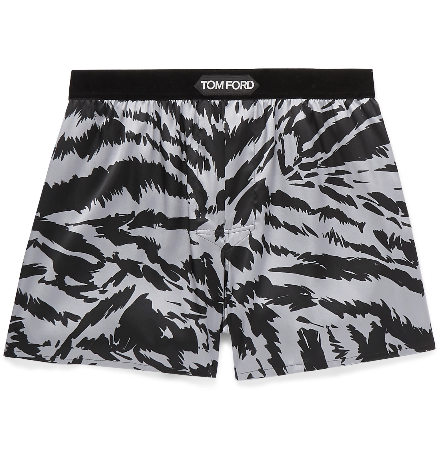 TOM FORD - Velvet-Trimmed Zebra-Print Stretch-Silk Satin Boxer Shorts ...