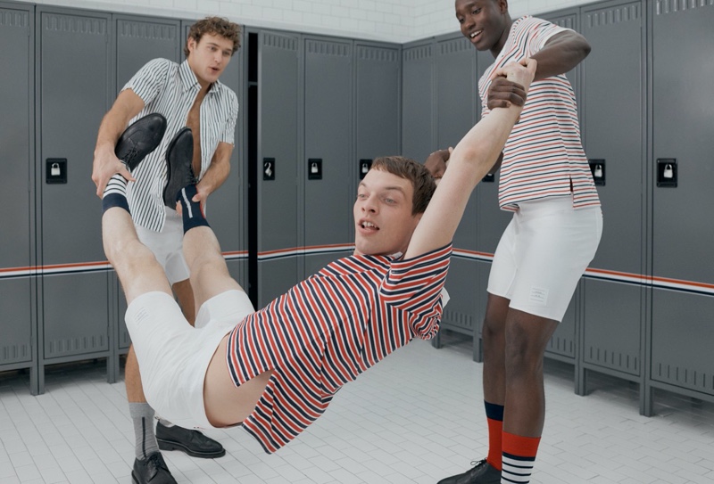 Up to locker room shenanigans, Conor Fay, Rocky Harwood, and Charles Oduro come together for the Thom Browne x Nordstrom Concepts 009 collection.
