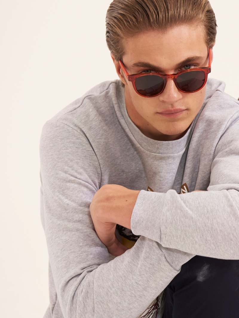 Model Lucky Blue Smith rocks sunglasses for Trussardi's spring-summer 2020 campaign.