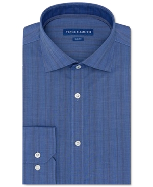 Vince Camuto Men's Slim-Fit Performance Stretch Dark Blue Chambray Stripe Dress Shirt Vince Camuto Men's Slim-Fit Performance Stretch Dark Blue Chambray Stripe Dress Shirt