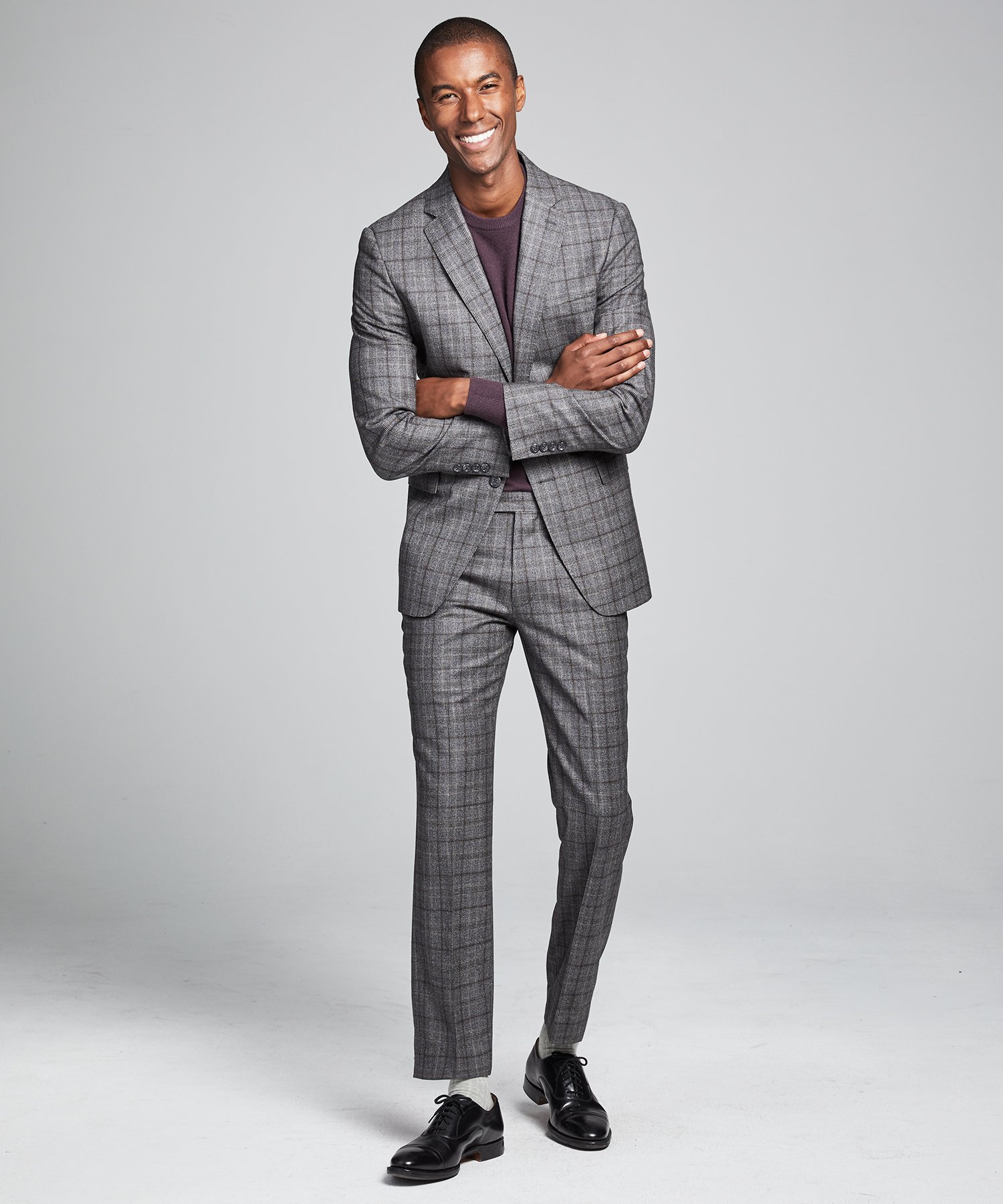 Wool Glen Plaid Sutton Suit Jacket in Grey | The Fashionisto