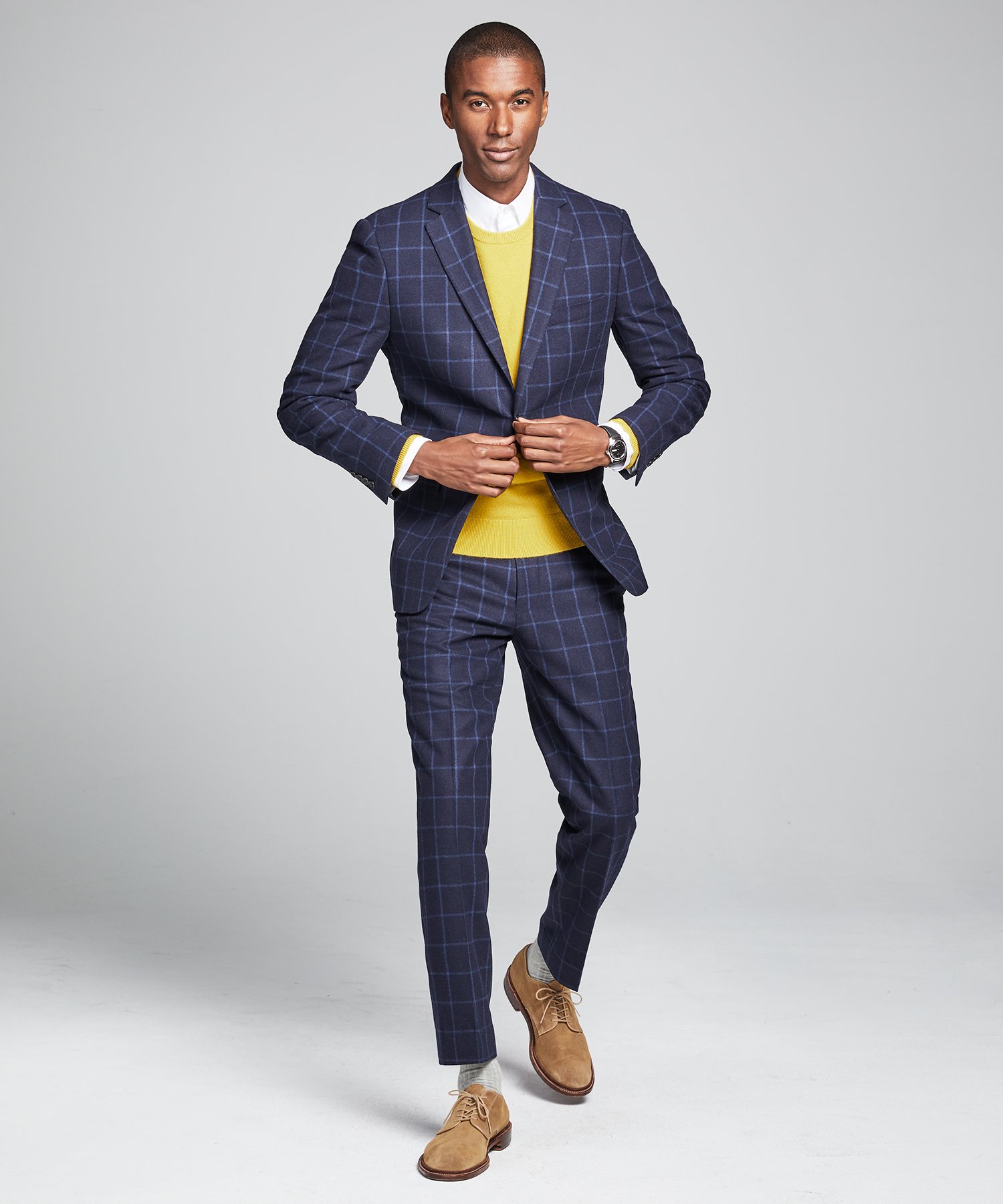 navy windowpane pants