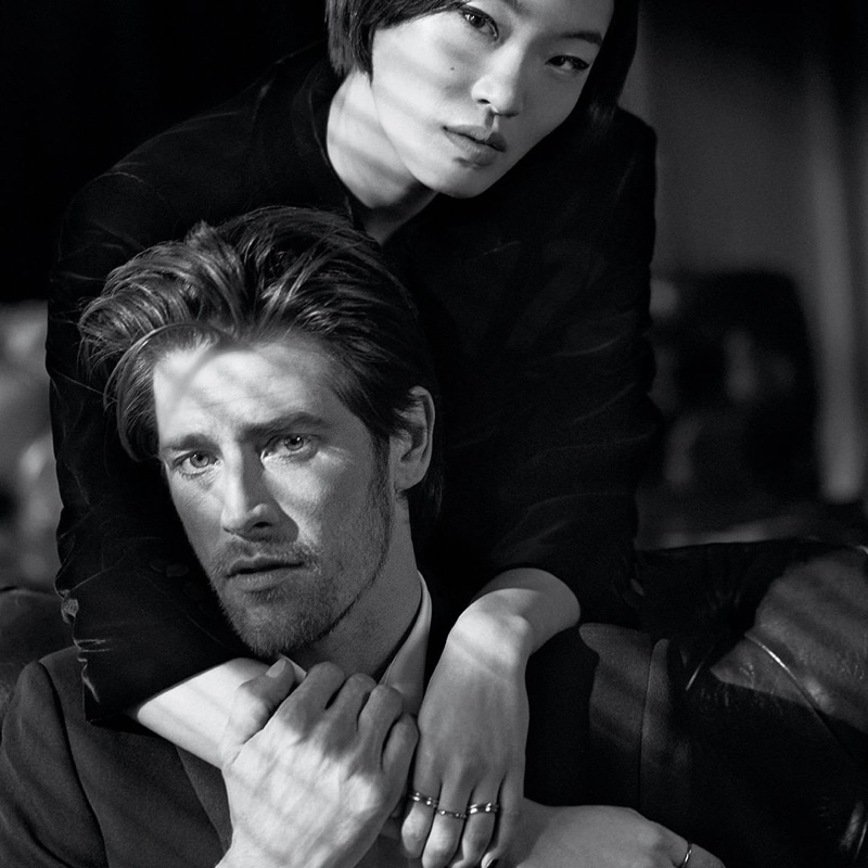 Models Chiharu Okunugi and Vinnie Woolston appear in the Yves Saint Laurent L'Homme Le Parfum fragrance campaign.