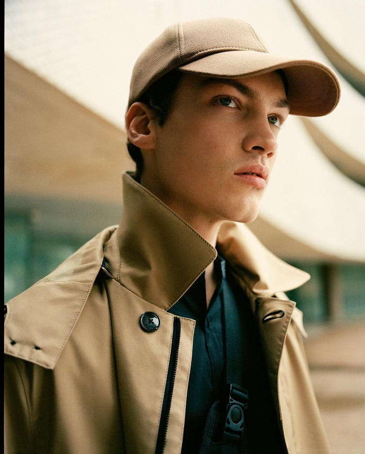 Swann Guerrault dons a coat and cap from Zara's Active Utility men's capsule collection.