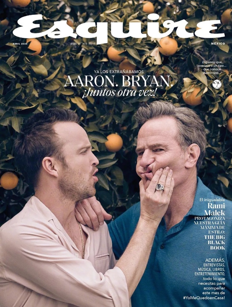 Actors Aaron Paul and Bryan Cranston cover the April 2020 issue of Esquire México.