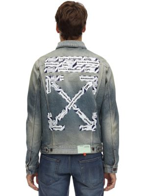 Airport Tape Print Slim Denim Jacket Airport Tape Print Slim Denim Jacket