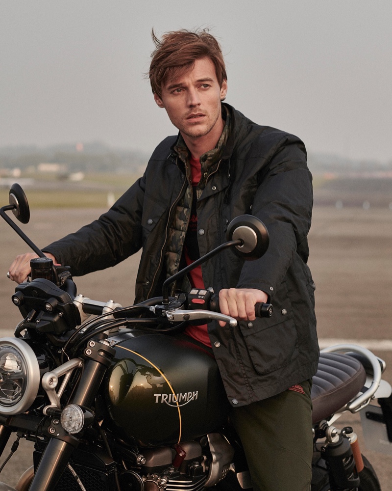 Embracing modern moto style, Robbie Wadge stars in Barbour International's spring-summer 2020 campaign.