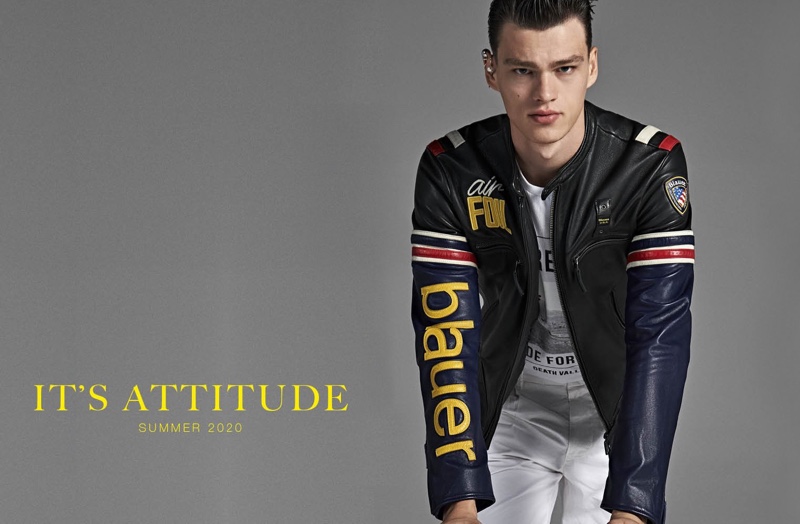 Filip Hrivnak stars in Blauer USA's spring-summer 2020 campaign.