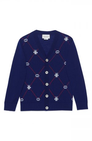 Boy's Gucci Logo Cardigan, Size 8Y - Blue Boy's Gucci Logo Cardigan, Size 8Y - Blue