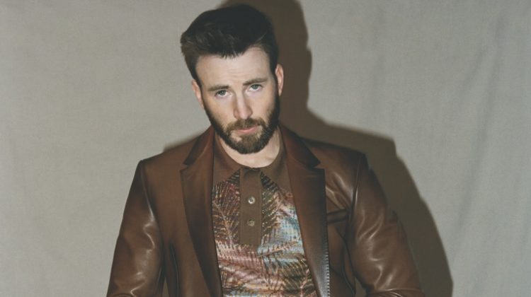 Front and center, Chris Evans don a leather Berluti jacket with a Missoni shirt, Valentino pants, and an RRL belt for the pages of Esquire.