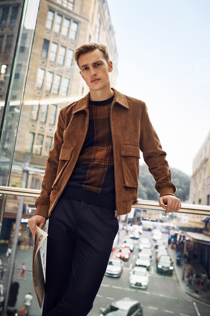 Front and center, Victor Nylander appears in David Jones' spring-summer 2020 campaign.