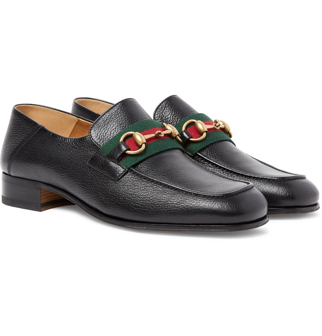 Gucci - Bonny Horsebit Collapsible-Heel Webbing-Trimmed Full-Grain ...