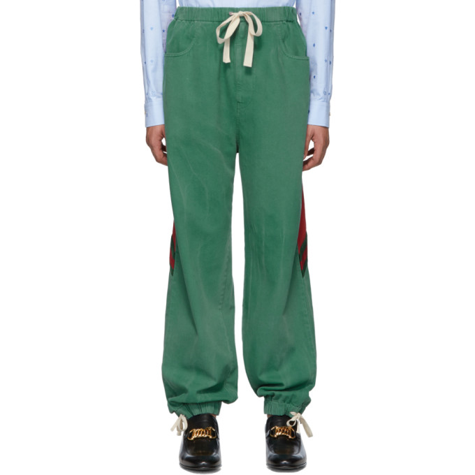 Gucci Green Denim Web Lounge Pants | The Fashionisto