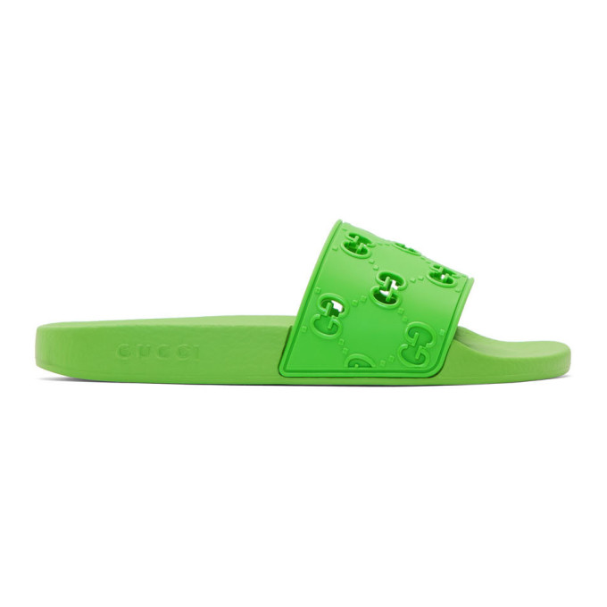 Gucci Green Pursuit GG Pool Slides The Fashionisto