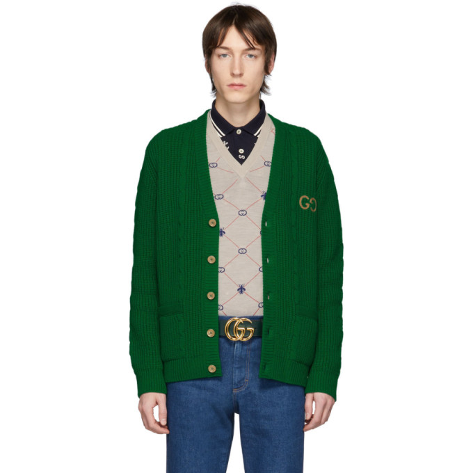 green wool cardigan