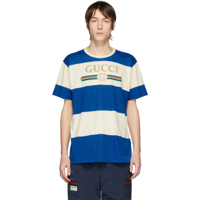 Gucci Off-White and Blue Vintage Logo T-Shirt | The Fashionisto