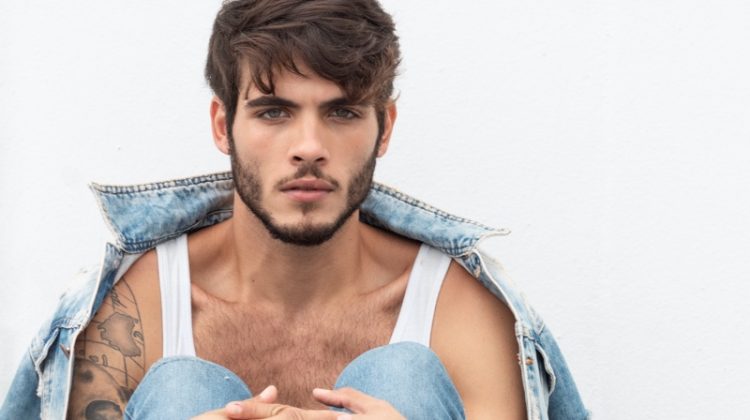 Model Gustavo Grellet sits for a portrait lensed by photographer Matheus Pereira.