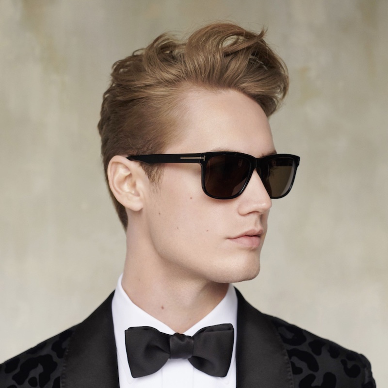 Timeless shades shine as Neels Visser rocks a pair of Tom Ford Stephenson square sunglasses for Holt Renfrew.