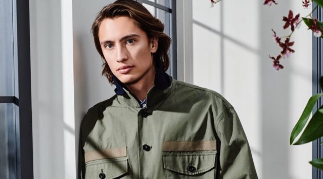 Holt Renfrew Navigates Spring's Neutral Trend James Turlington rocks a Sacai cotton and nylon shirt with cargo shorts.