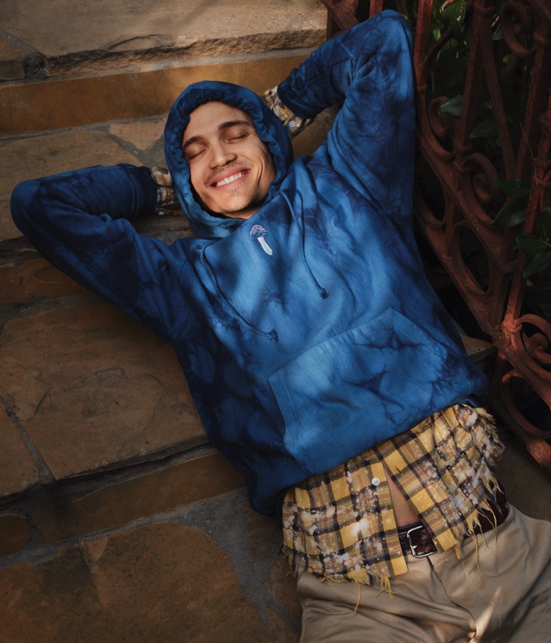 Linking up with Mr Porter, Karl Glusman relaxes in a tie-dyed hoodie by Story MFG. An AMIRI distressed flannel shirt, Chimala trousers, and a Sid Mashburn belt complete his look. » Karl Glusman Stars in Mr Porter Shoot, Talks Style & 'Devs' Linking up with Mr Porter, Karl Glusman relaxes in a tie-dyed hoodie by Story MFG. An AMIRI distressed flannel shirt, Chimala trousers, and a Sid Mashburn belt complete his look.