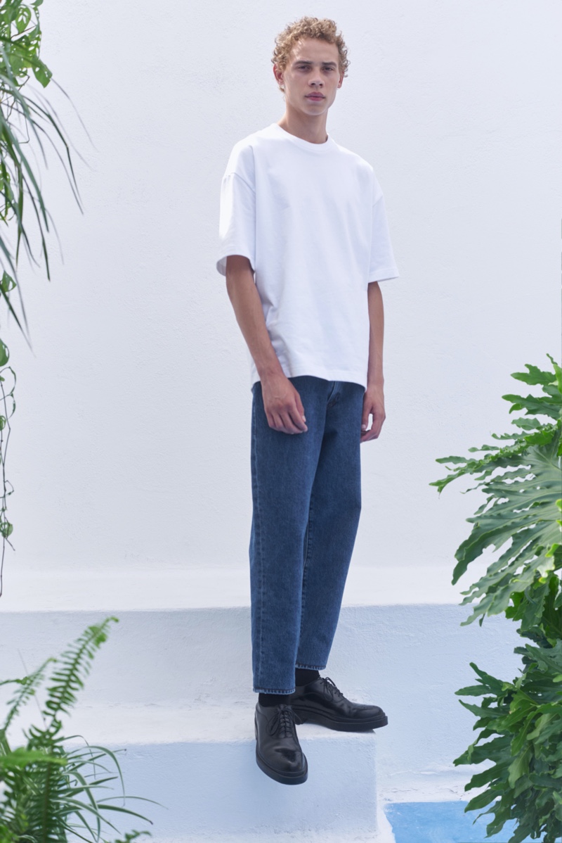 Connecting with Levi's Made & Crafted for spring-summer 2020, Lye-Amone Cassac dons the brand's taper jeans.