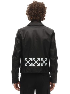Logo Print Leather Biker Jacket Logo Print Leather Biker Jacket