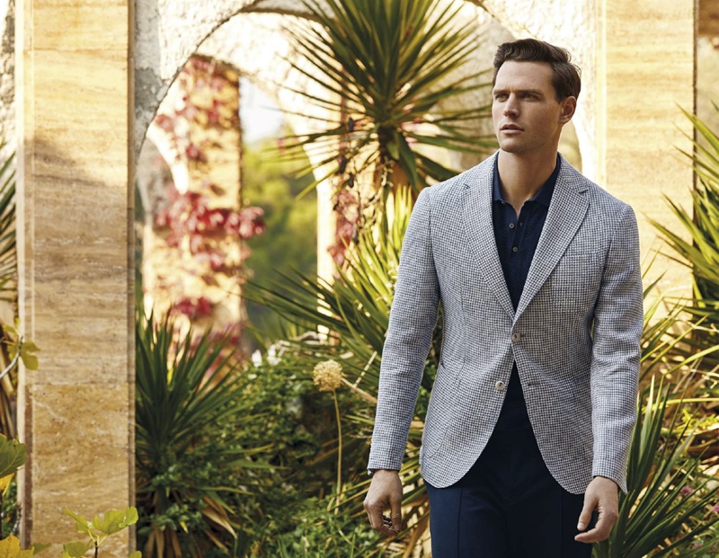 Guy Robinson dons a smart tailored look for Lufian's spring-summer 2020 campaign.