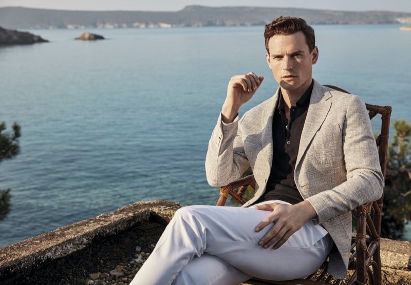 British model Guy Robinson brushes up on smart style for Lufian's spring-summer 2020 campaign.