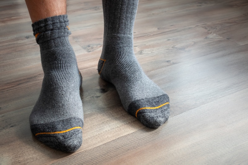 man in gray socks