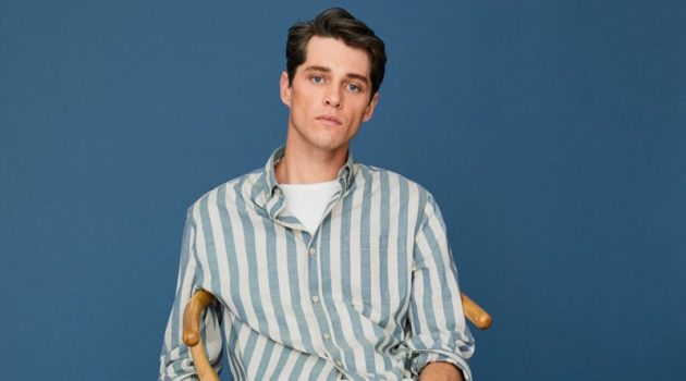 A Relaxed Elegance: Luke Sports Fashions for Mango Luke Powell models a striped cotton shirt with regular fit jeans from Mango.