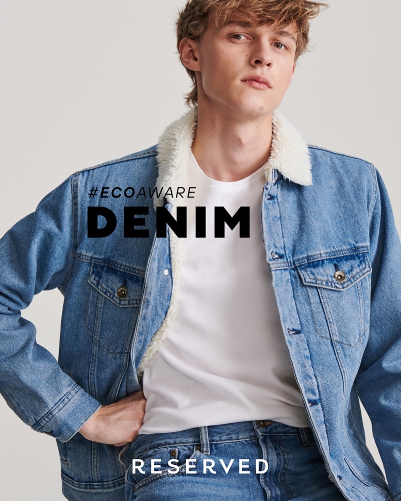 Front and center, Max Barczak dons denim from Reserved's eco-conscious range.