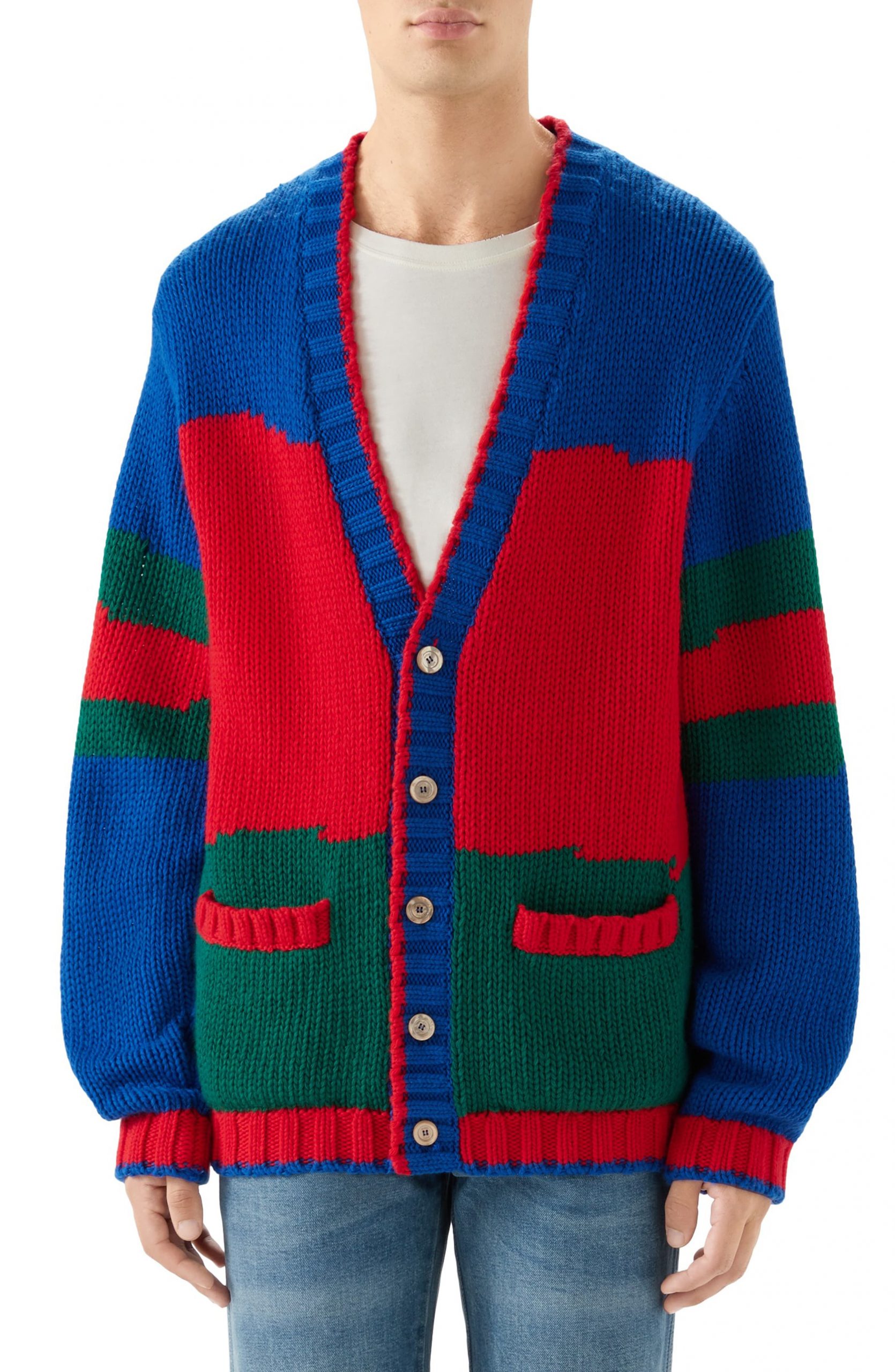  Men  s Gucci Oversize Colorblock Wool Cardigan  Size Small 