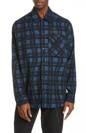 Men's Off-White Check Arrow Cotton Flannel Shirt, Size XX-Large - Blue Men's Off-White Check Arrow Cotton Flannel Shirt, Size XX-Large - Blue