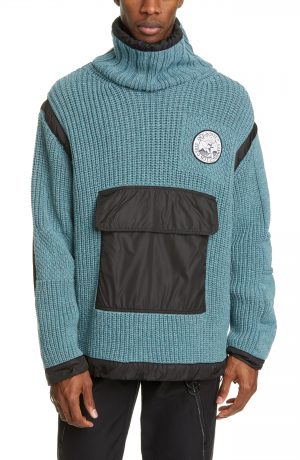 Men's Off-White Duality Patch Pocket Turtleneck Sweater, Size Medium - Blue Men's Off-White Duality Patch Pocket Turtleneck Sweater, Size Medium - Blue