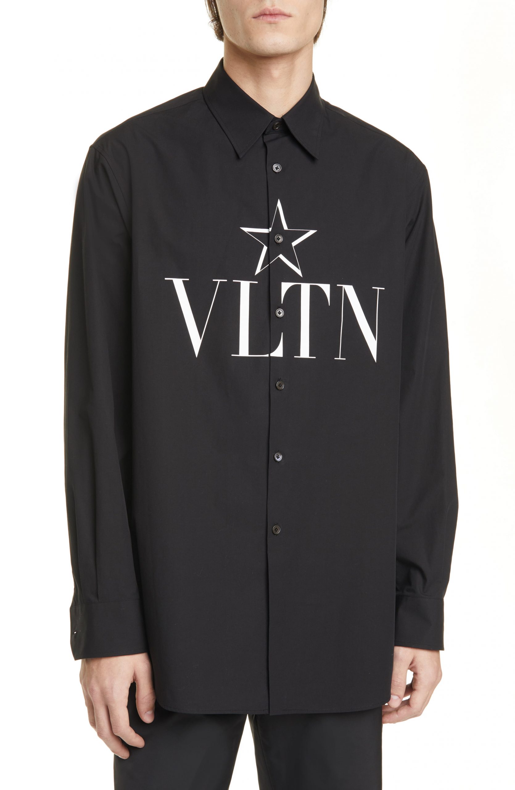 Men’s Valentino Vltnstar Button-Up Shirt, Size 38 EU - Black | The ...