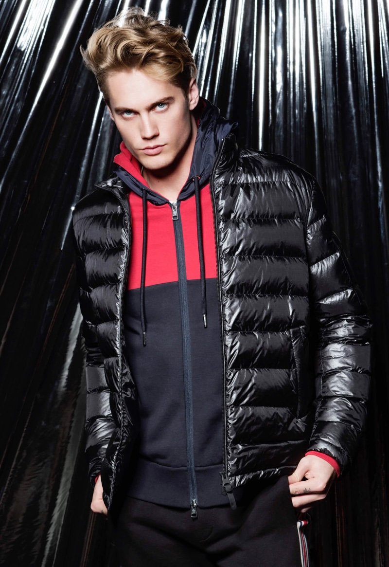 Sporting a Moncler down jacket and sweatshirt, Neels Visser connects with Holt Renfrew for spring-summer 2020.