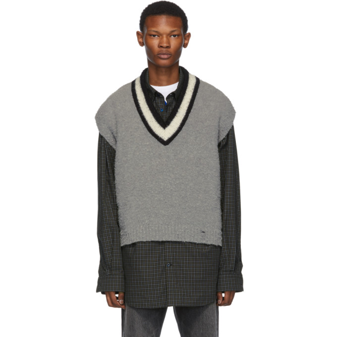 Off-White Grey and Off-White Wool Varsity Sleeveless Sweater | The ...