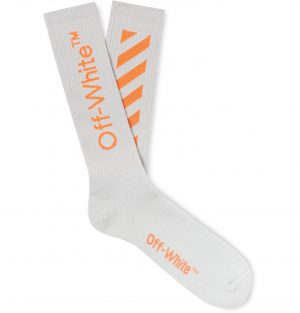 Off-White - Logo-Intarsia Ribbed Cotton-Blend Socks - Men - Gray Off-White - Logo-Intarsia Ribbed Cotton-Blend Socks - Men - Gray