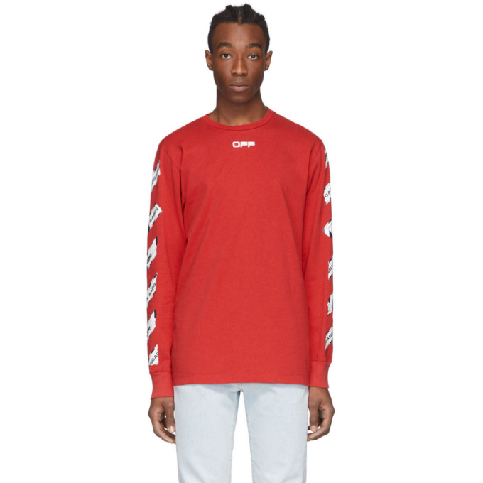 Off-White Red Airport Tape Long Sleeve T-Shirt | The Fashionisto