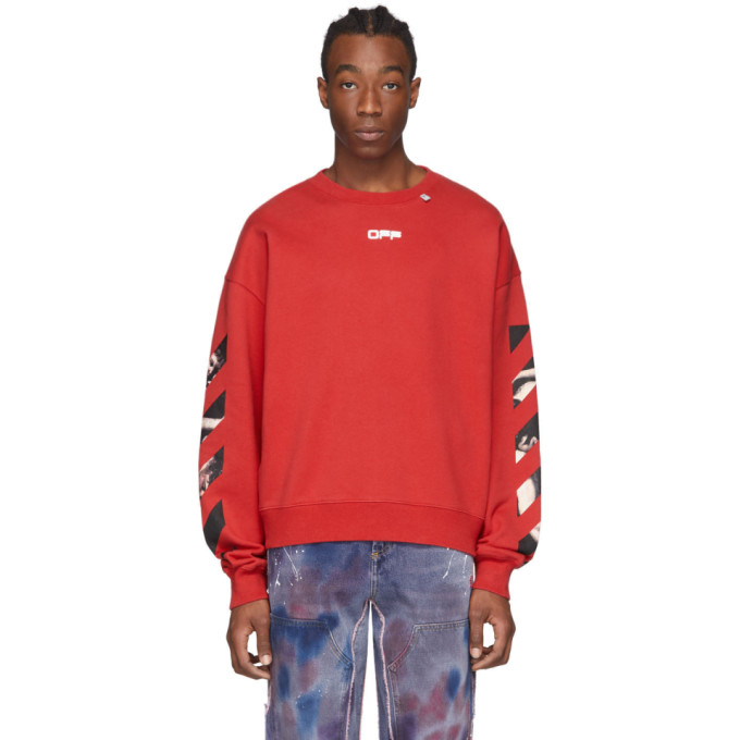 Off-White Red Caravaggio Square Arrows Slim Sweatshirt | The Fashionisto