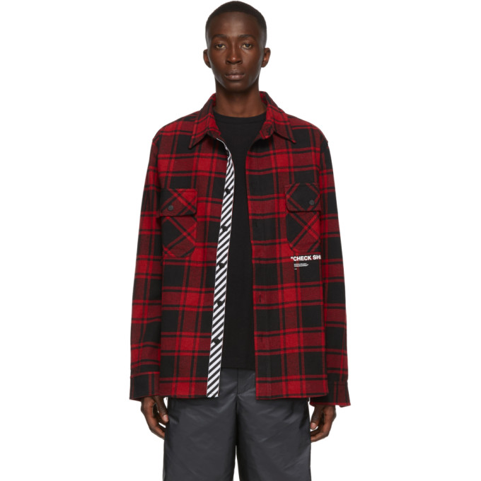 Off-White SSENSE Exclusive Red Quote Flannel Shirt | The Fashionisto