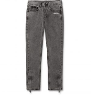 Off-White - Slim-Fit Logo-Print Stonewashed Denim Jeans - Men - Gray Off-White - Slim-Fit Logo-Print Stonewashed Denim Jeans - Men - Gray