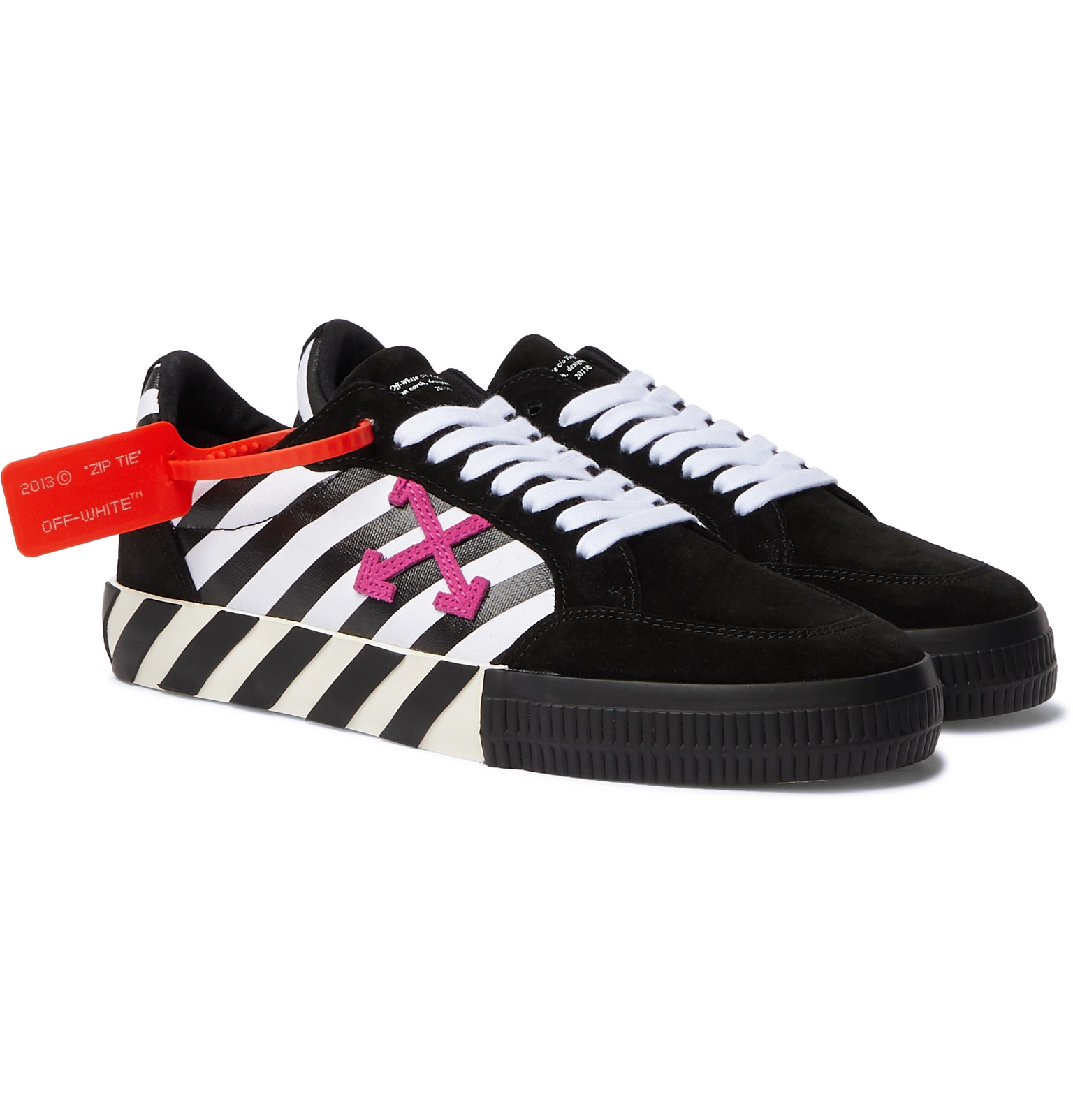 Off-White - Striped Canvas and Suede Sneakers - Men - Black | The ...