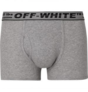 Off-White - Three-Pack Ribbed Mélange Stretch-Cotton Boxer Briefs - Men - Gray Off-White - Three-Pack Ribbed Mélange Stretch-Cotton Boxer Briefs - Men - Gray
