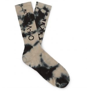 Off-White - Tie-Dyed Intarsia Cotton-Blend Socks - Men - Gray Off-White - Tie-Dyed Intarsia Cotton-Blend Socks - Men - Gray