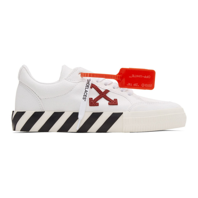Off-White White and Burgundy Low Vulcanized Sneakers | The Fashionisto