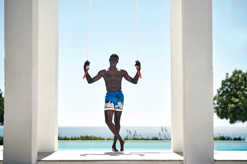 Davidson Obennebo appears in Orlebar Brown's high summer 2020 campaign.