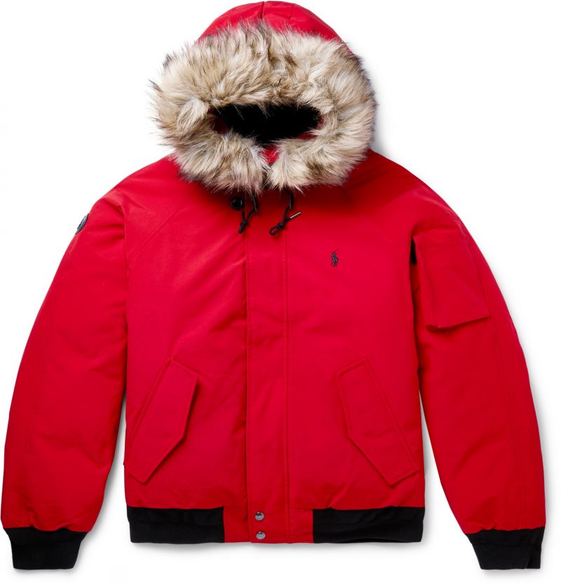 red coat with fur hood