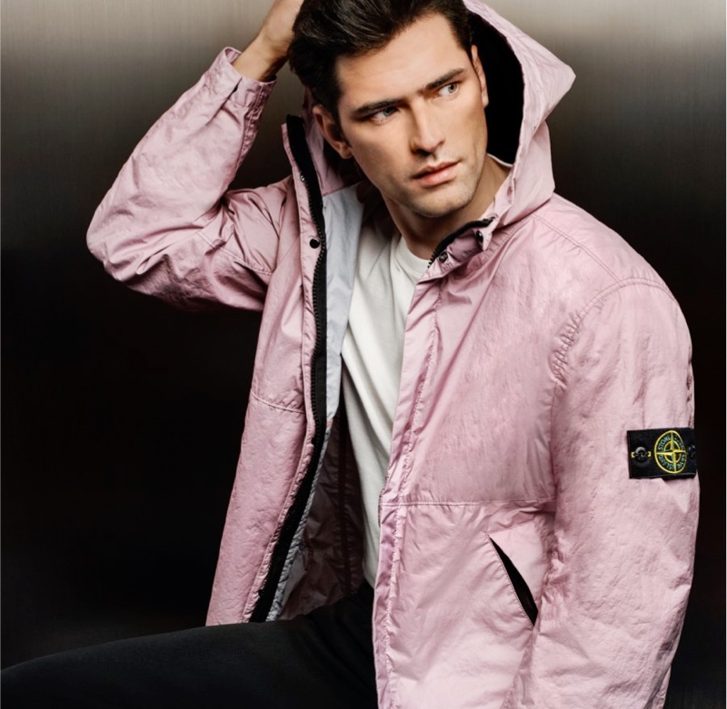 Sean O'Pry wears Stone Island's Membrana 3L TC parka for Holt Renfrew.